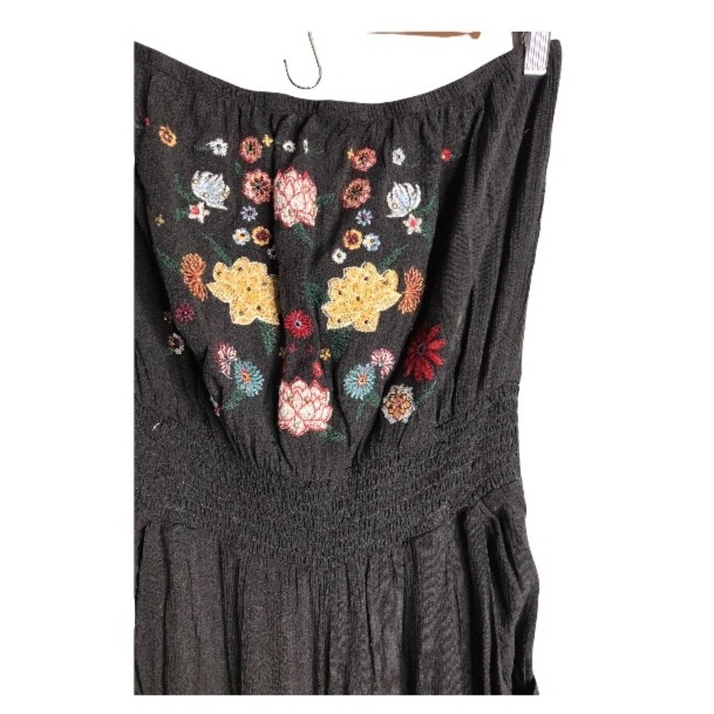 Xhilaration | Grey Strapless Jumpsuit Jeweled & Embroidered Floral Boho Chest• - Picture 4 of 10